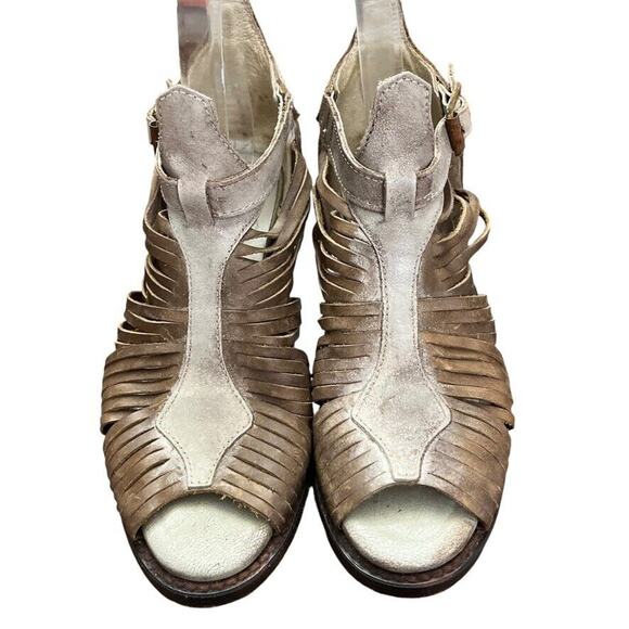 Freebird by Steven Arrow Womens Leather Block Heel Open Toe Booties Sandals sz 6 - Picture 6 of 16